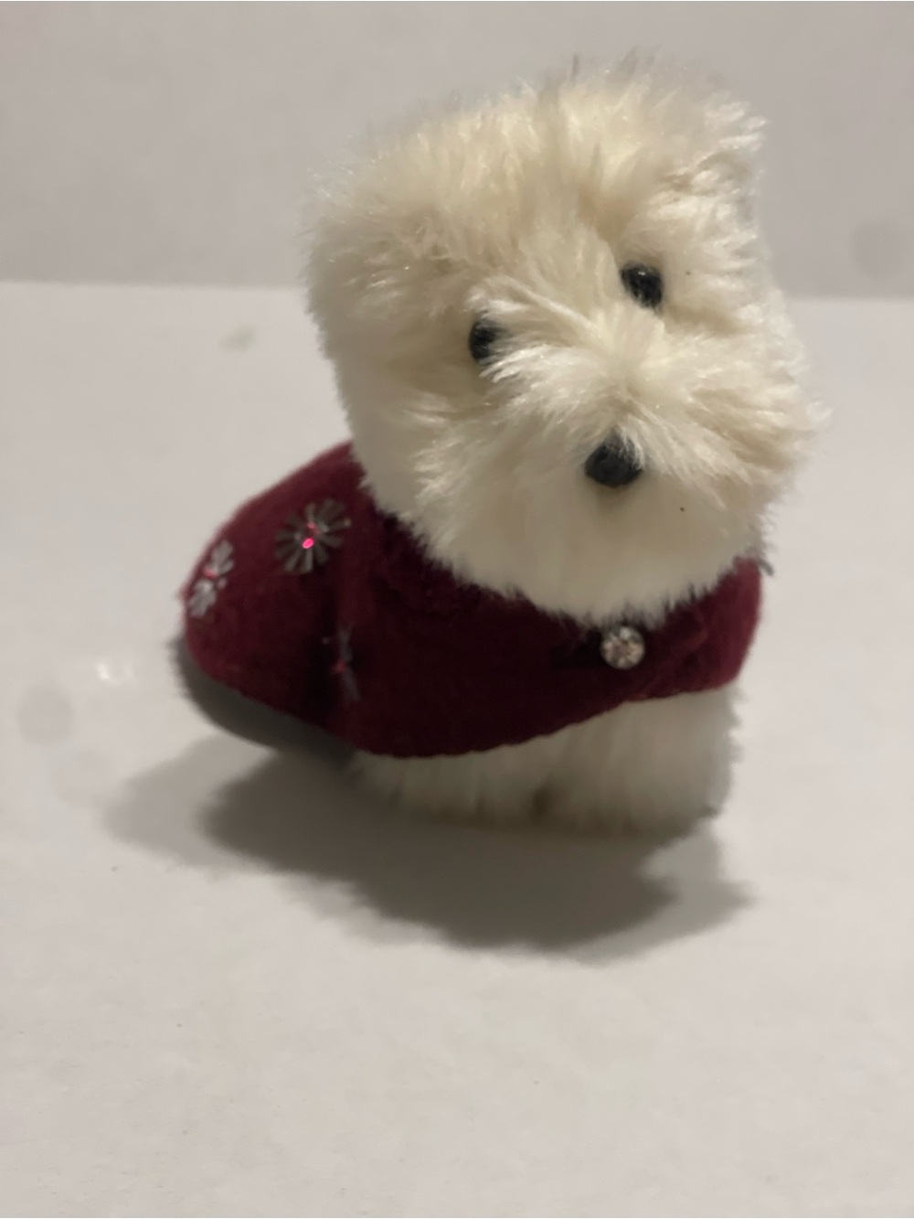 American Girl Cream Dog with Burgundy Sweater